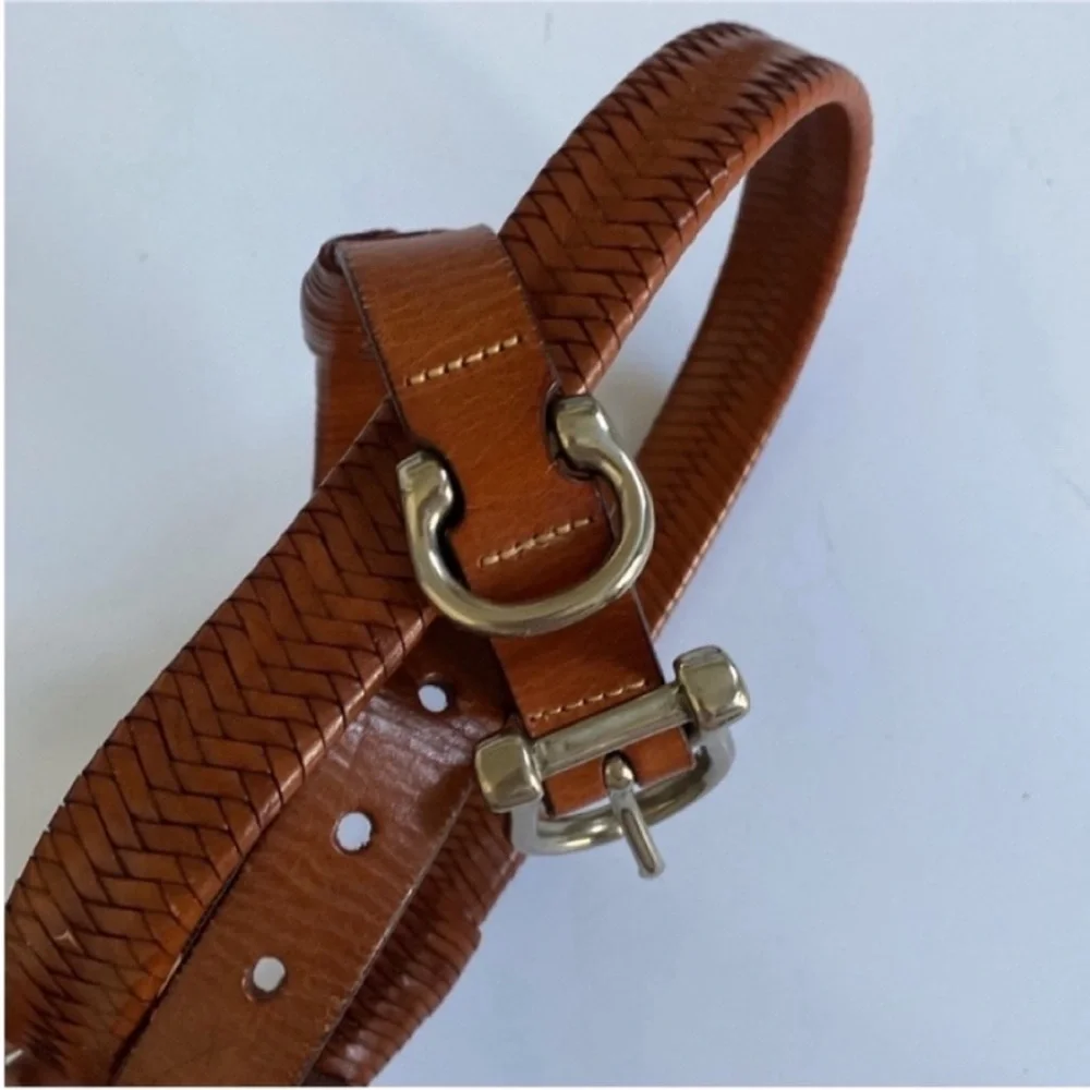 Willis and Geiger Belt Brown Leather Woven Braided Horse Bit Buckle Size 42